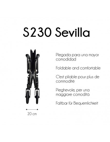 Mobiclinic S230 Sevilla Silla de Ruedas Top Plegable Reposapiés y Reposabrazos Extraíbles Ruedas Pequeñas